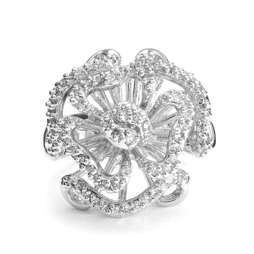 Designer Etched Rose Ring with Dainty CZ Inlay 2062R