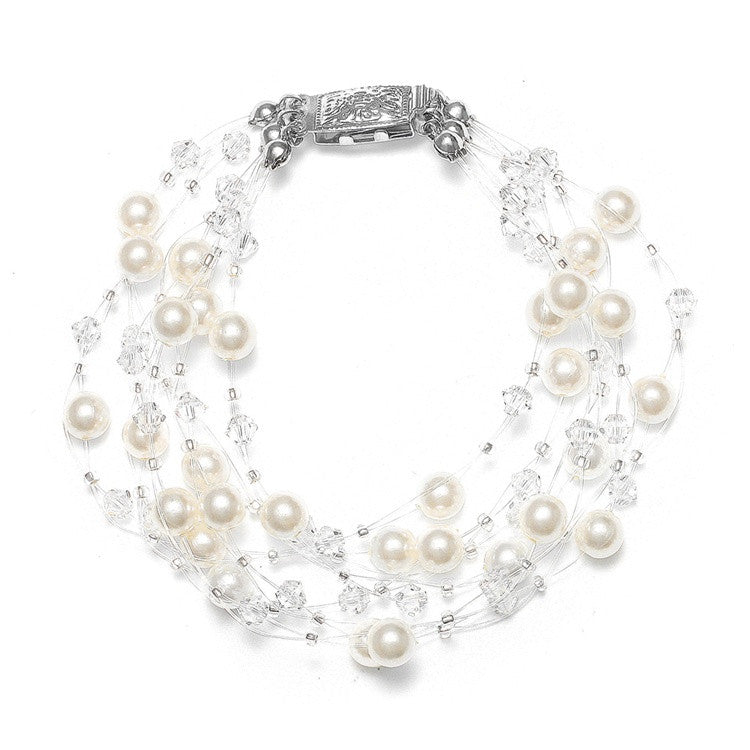 Lavish 6-Row Pearl & Crystal Bridal Illusion Bracelet 2101B