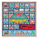 Melissa & Doug Alphabet Train Lacing Beads - 27 Wooden Train Beads, 6 Pattern Cards, and 1 Lace