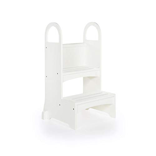 Guidecraft Kitchen Helper High-Rise Step-Up - White: Kids Step Stool with Handles - Quality Wood Learning Furniture for Children