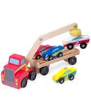 Melissa & Doug Magnetic Car Loader Wooden Toy Set With 4 Cars and 1 Semi-Trailer Truck