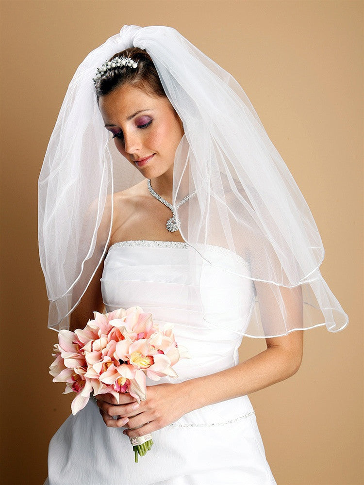 Two Layer Wedding Veils with Rounded Satin Cord Edge 226V