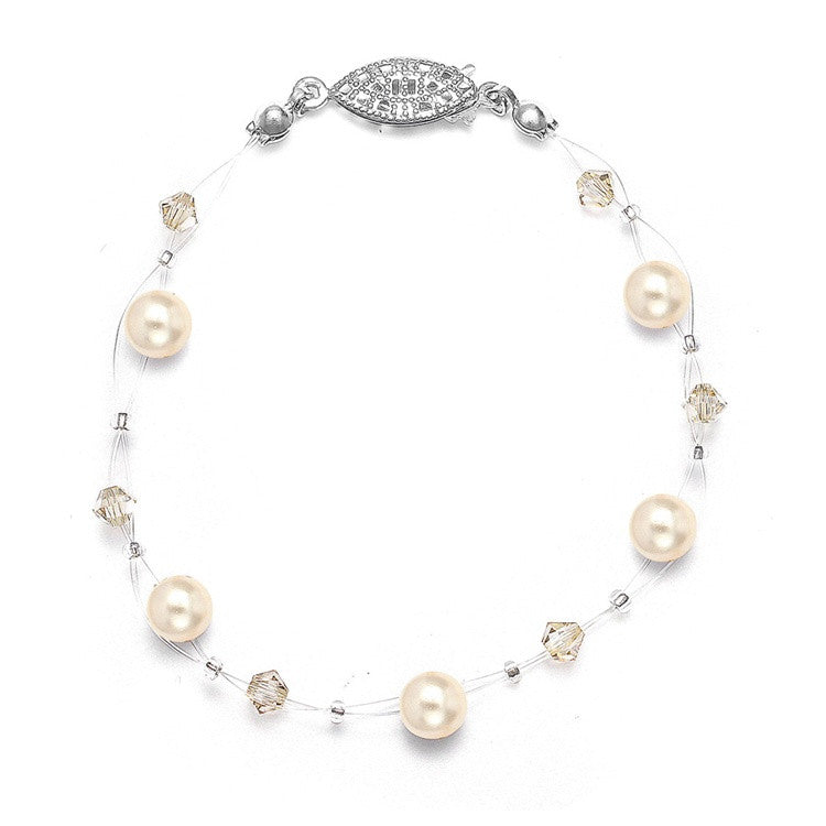 Pearl & Crystal Bridal or Bridesmaids Illusion Bracelet