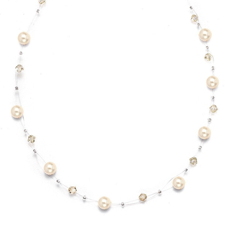 Pearl & Crystal Bridal or Bridesmaids Illusion Necklace