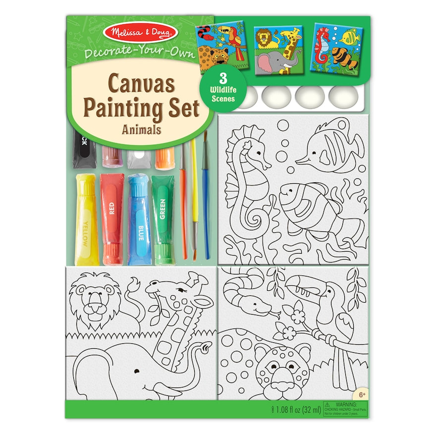 Melissa & Doug Canvas Painting Set: Animals - 3 Canvases, 8 Tubes of Paint