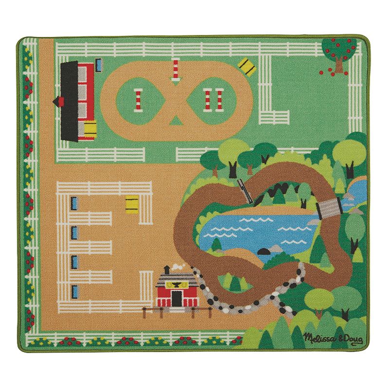 Melissa & Doug Round the Ranch Horse Activity Rug (39 x 36 inches) With 4 Play Horses and Folding Fence