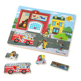 Melissa & Doug Around the Fire Station Sound Puzzle - Wooden Peg Puzzle (8pc)