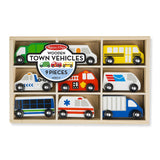Melissa & Doug Wooden Town Vehicles Set in Wooden Tray, 9pc