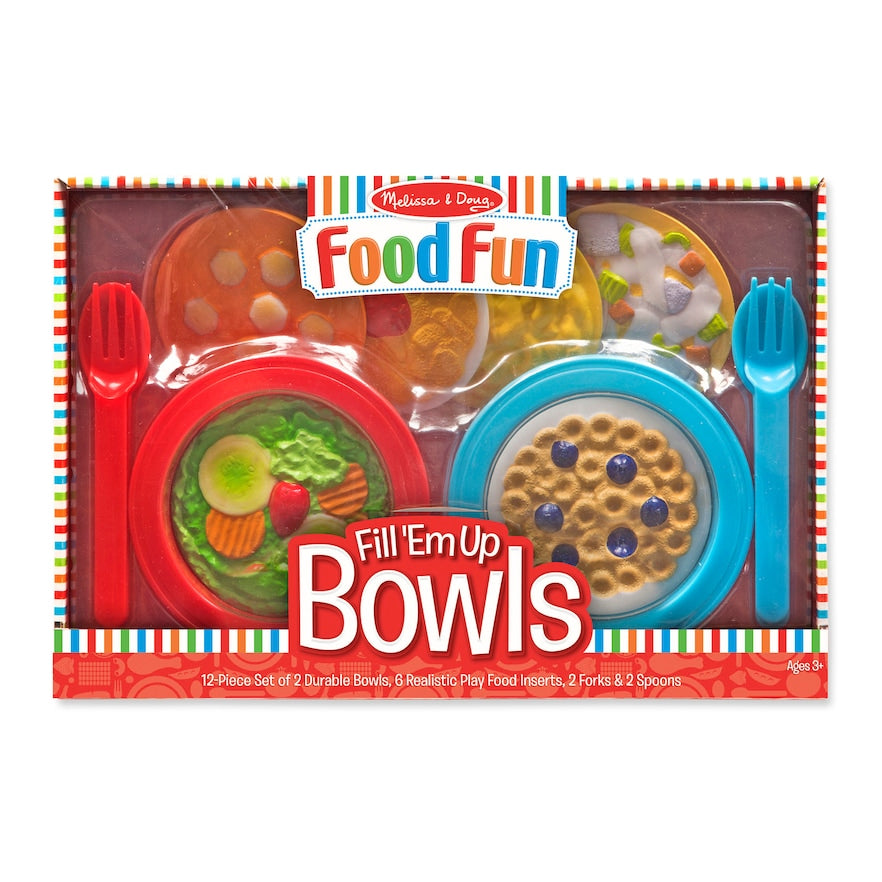 Melissa & Doug Create-A-Meal Fill Em Up Bowls (12 pcs) - Play Food and Kitchen Accessories