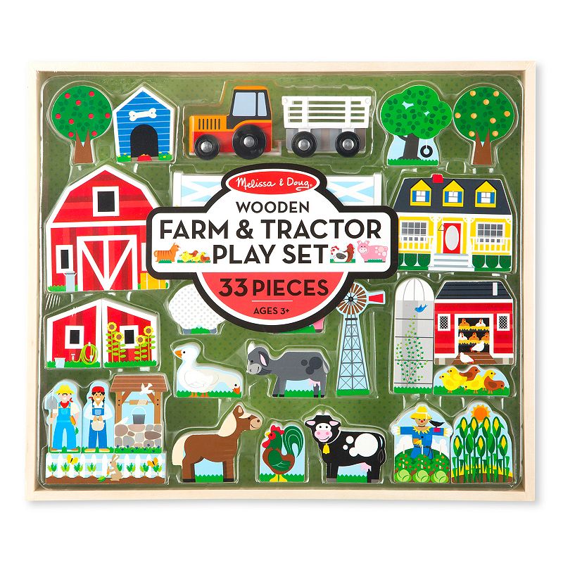 Melissa & Doug Wooden Farm & Tractor Play Set (33 pcs)
