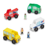 Melissa & Doug Community Vehicles Play Set - Classic Wooden Toy With 4 Vehicles and 4 Play Figures