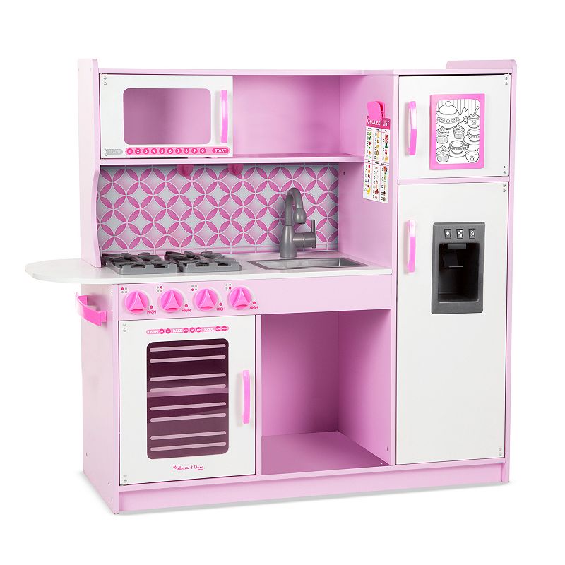 Melissa & Doug Wooden Chef's Pretend Play Toy Kitchen With Ice Cube Dispenser - Cupcake Pink/White