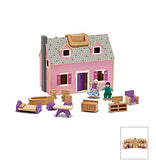 Melissa & Doug Fold and Go Wooden Dollhouse With 2 Dolls and Wooden Furniture