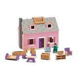 Melissa & Doug Fold and Go Wooden Dollhouse With 2 Dolls and Wooden Furniture
