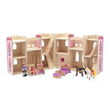 Melissa & Doug Fold and Go Wooden Princess Castle With 2 Royal Play Figures, 2 Horses, and 4pc of Furniture