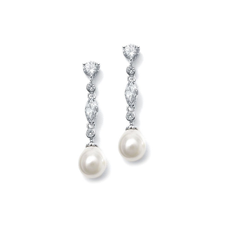 Linear CZ and Pearl Wedding Earrings 3035E