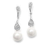 Curved CZ Pave Dangle Earrings with Pearl 3040E