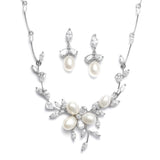 Freshwater Pearls in CZ Leaves Neck Set 3041S