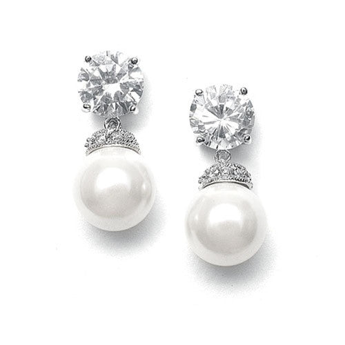 Round CZ Wedding Earrings with Bold Pearl 3044E