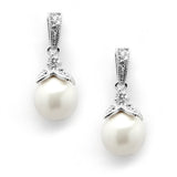 Light Ivory Pearl Drop Wedding Earrings with Vintage CZ 3045E-S