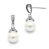 Light Ivory Pearl Drop Wedding Earrings with Vintage CZ 3045E-S