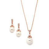 Rose Gold Pearl Drop Necklace Set with Vintage CZ 3045S-RG