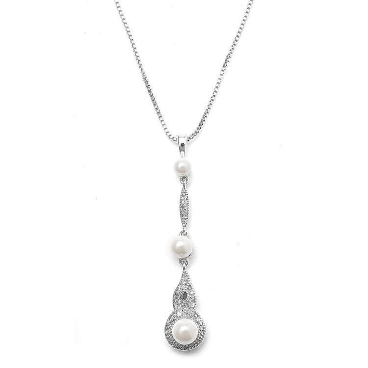 Braided CZ Pave Dangle Necklace with Pearl 3050N