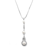 Braided CZ Pave Dangle Necklace with Pearl 3050N