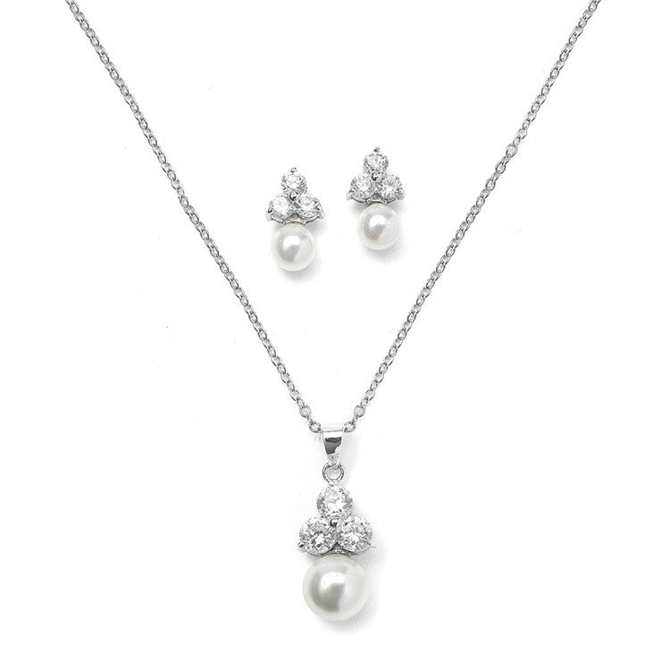 Bridal or Bridesmaid Necklace Set with Round CZ Trio 3052S