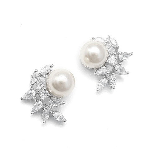 CZ Crescent Bridal Earrings with Pearl 3067E