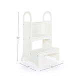 Guidecraft Kitchen Helper High-Rise Step-Up - White: Kids Step Stool with Handles - Quality Wood Learning Furniture for Children