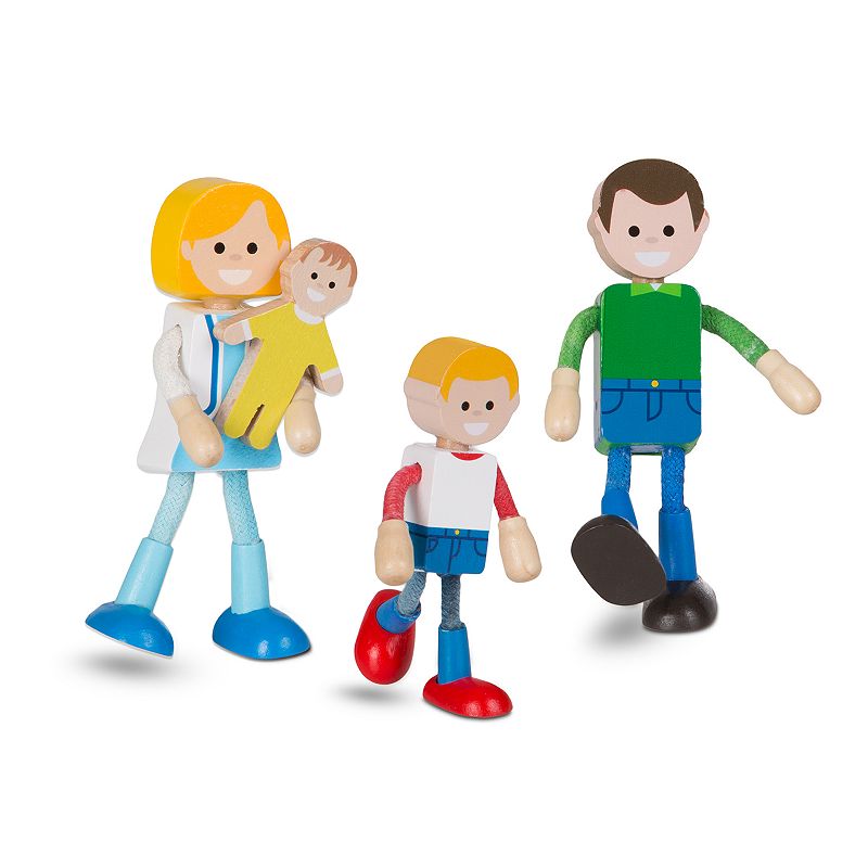 Melissa & Doug Wooden Flexible Figures 7-Piece Caucasian Doll Family for Dollhouses