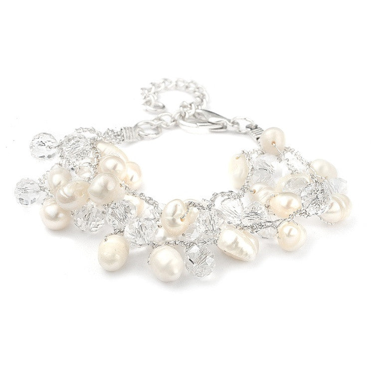 Genuine Freshwater Pearl Cluster Bridal Bracelet