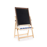 Guidecraft 4-in-1 Flipping Floor Easel - Magnetic Whiteboard, Chalkboard, Paint Cups, and Paper Roller: Toddlers Classroom, School Supply Art Furniture for Kids