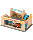 Melissa & Doug Service Station Parking Garage With 2 Wooden Cars and Drive-Thru Car Wash