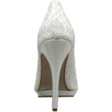 Touch Ups Women's Classy Platform Pump,White Satin/Lace,11 M US