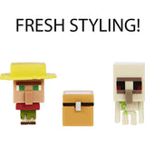 Bundle of 2 |Minecraft Mob Head Minis Action Figures (Villager Guarding Iron Golem & Spider Slaying Steve) Packs & Accessories