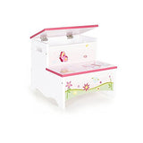Guidecraft Wood Hand-Painted Butterfly Buddies Pink Kids Step Stool with Storage