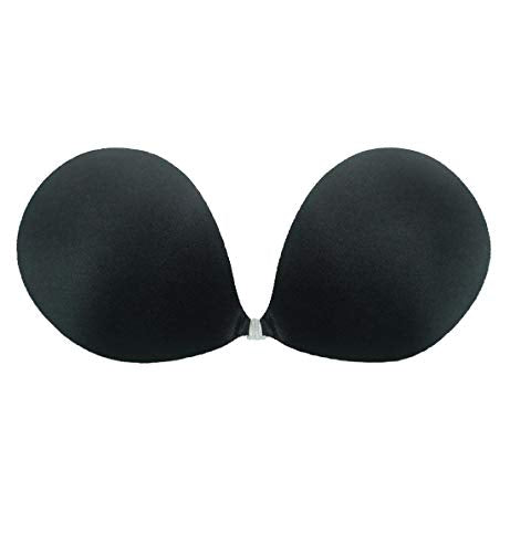 NuBra Seamless Push Up Adhesive Bra with Molded Pads (Size D, Black)