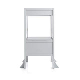 Guidecraft Contemporary Kitchen Helper Stool - White W/Keeper and Non-Slip Mat: Adjustable Height Wooden Baking Tower, Folding Step Stool for Toddlers, Little Kids Learning Furniture