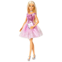 Barbie Happy Birthday Doll, Blonde, Wearing Shimmery Pink Party Dress with Gift