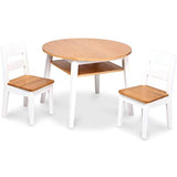 Melissa & Doug Wooden Round Table and 2 Chairs Set – Light Woodgrain/White