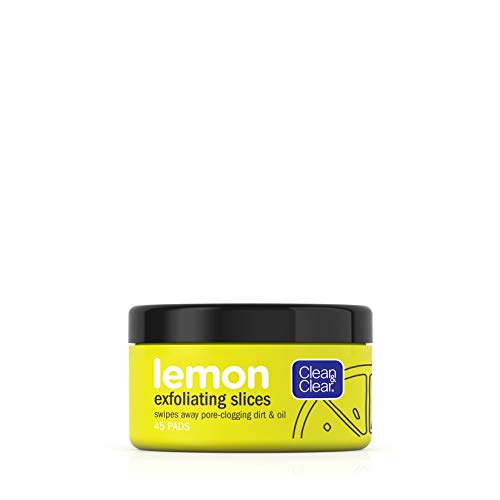 Clean & Clear Exfoliating Lemon Slices, Brightening and Cleansing Face Pads with Lemon Extract and Vitamin C to Cleanse Pore-Clogging Dirt and Oil Reside, Oil-Free Vitamin C Facial Pads, 45 Pads
