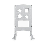 Guidecraft Classic Kitchen Helper Stool - White W/Keeper and Non-Slip Mat: Foldable, Adjustable Height Safety Cooking Stool for Toddlers with Chalkboard and Whiteboard Message Boards