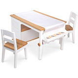 Melissa & Doug Wooden Art Table and 2 Chairs Set – Light Woodgrain/White