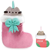 GUND Festive 11" Pusheen Stocking Bundle with 3.5" 2018 Stocking Ornament