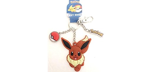 Pokemon Keychain with Rubber Eevee and Metal Pokeball Charm Key Chain Toy