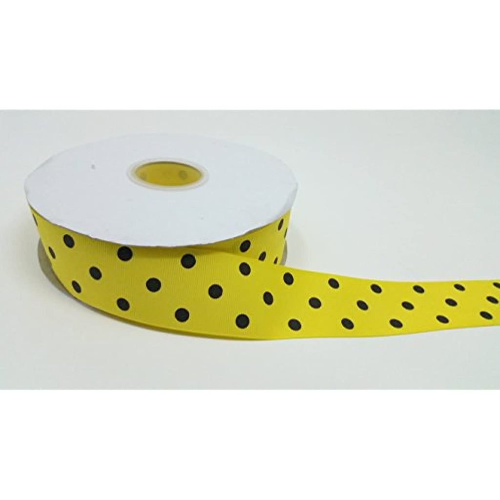 Polyester Grosgrain Ribbon for Decorations, Hairbows & Gift Wrap by Yame Home (1 1/2-in by 50-yds, ys07030207am - Black Polka Dot w/yellow background)