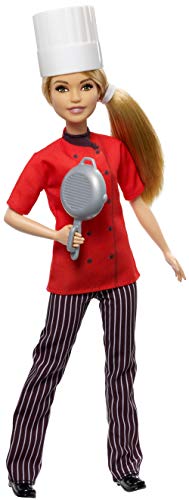 Barbie Chef Doll, Blonde Petite, Wearing Chef-Inspired Coat with Frying Pan