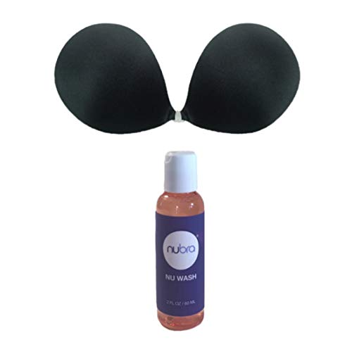 NuBra Seamless Push Up Adhesive Bra with Molded Pads (SE998) and Cleanser (N112), Black, Cup E